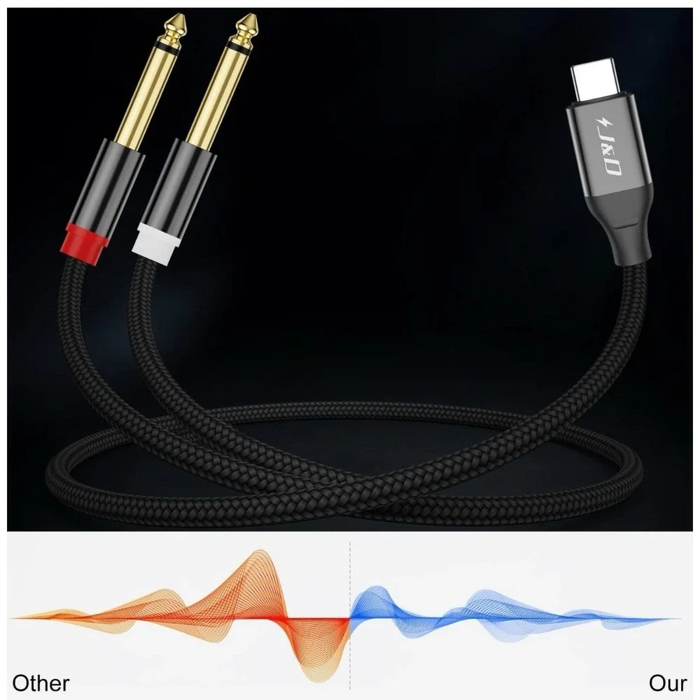 J&d USB C To Dual 6.35mm 1/4 Inch Stereo Splitter Y Cable Audio Cord‎ 3.3 Feet